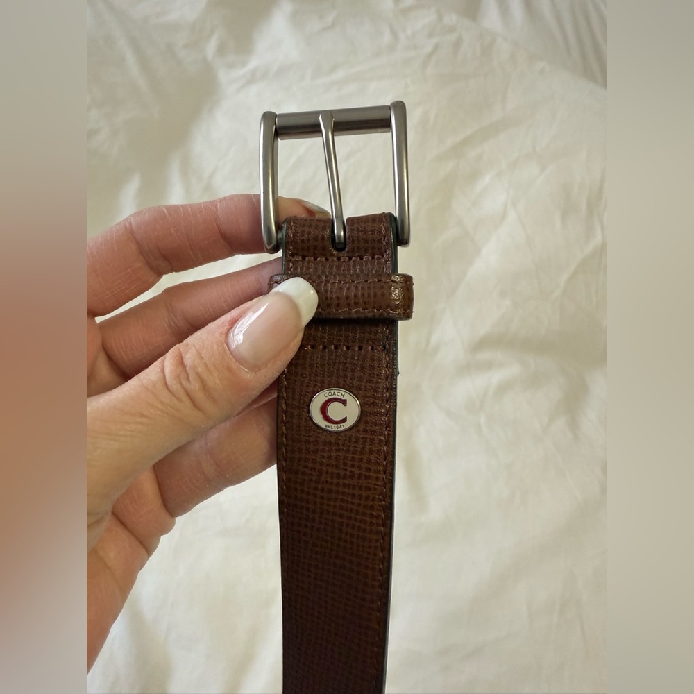 Coach | Men’s SZ 36 | Brown Textured Leather Belt Brass Silver Buckle | Preppy